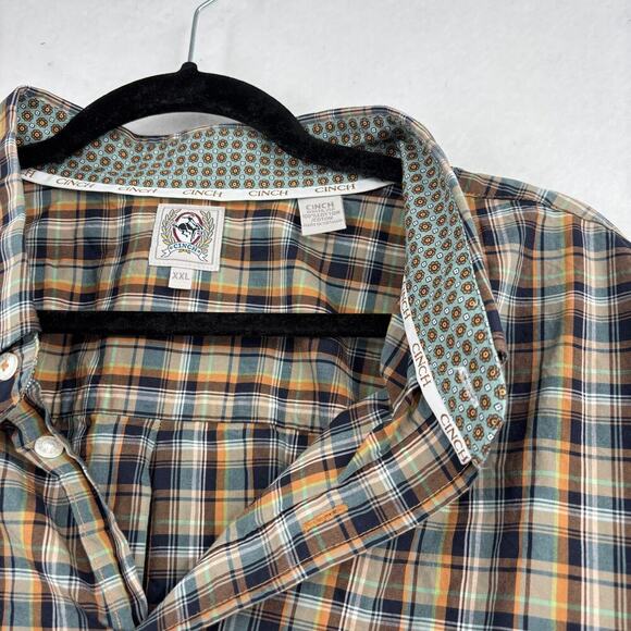 Cinch Mens Button Down Shirt Size XXL Brown Plaid Western Cowboy Contrast Cuff - Picture 5 of 14